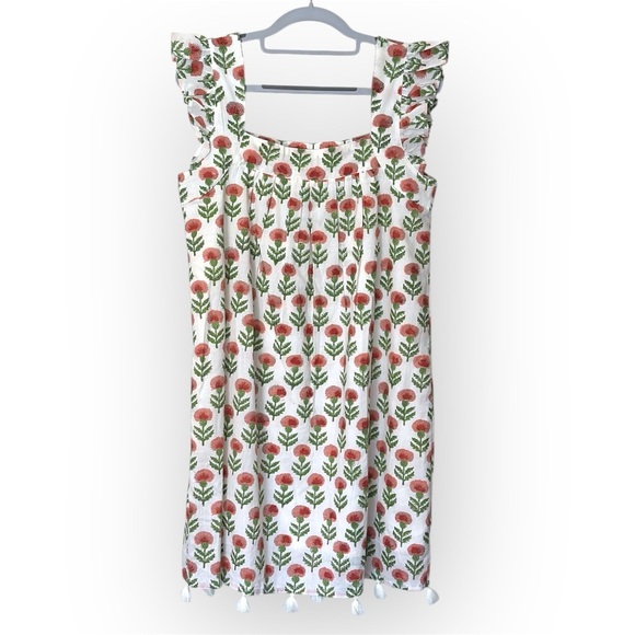 Sunshine Tienda Sleeveless Block Print Red Green Floral Cotton Dress- XS/S - Picture 2 of 8